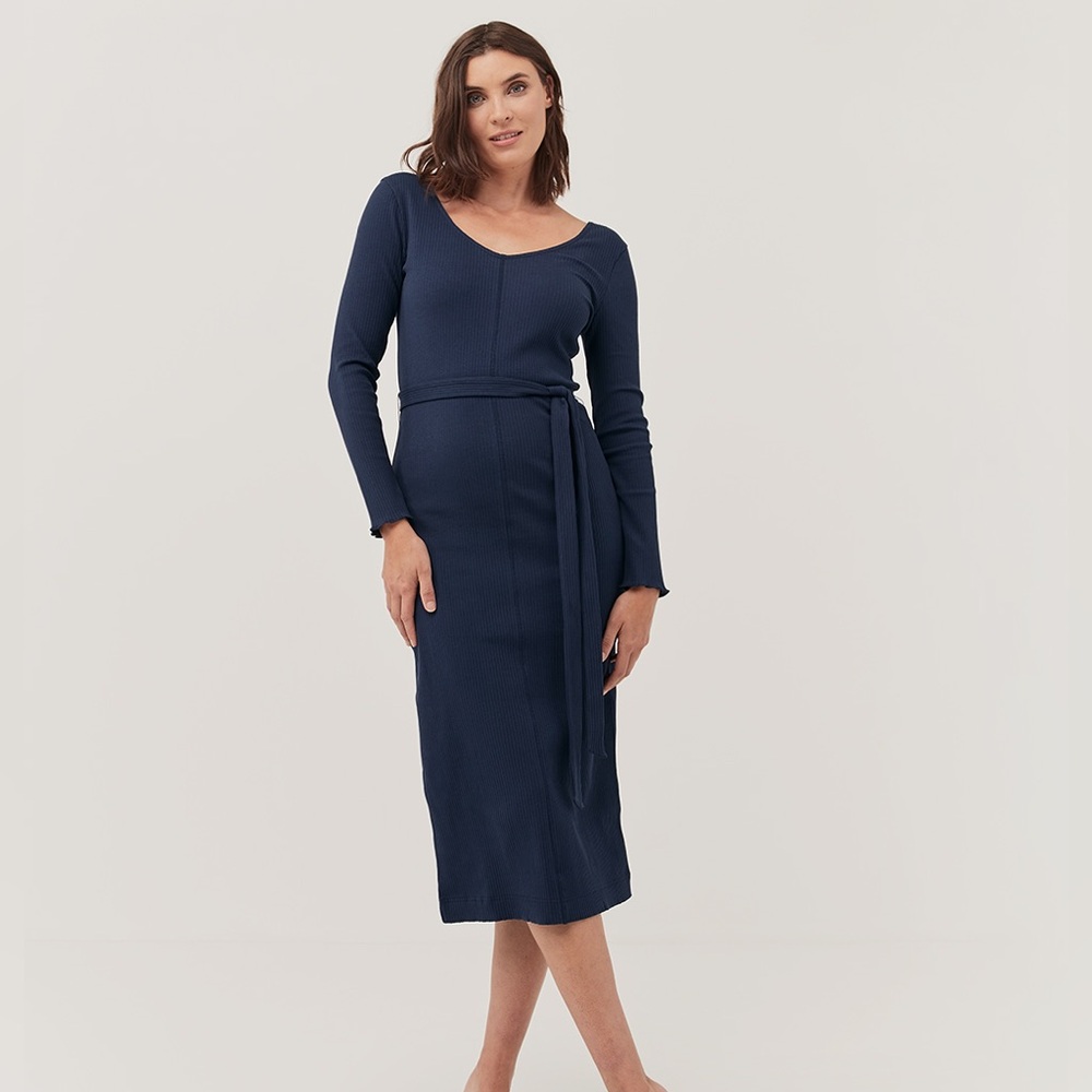 pact apparel women’s maritime navy stretch ribbed tie jazz dress size medium